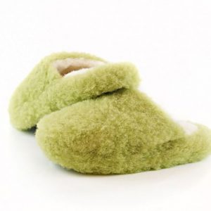 Mule Slippers in Green Wool