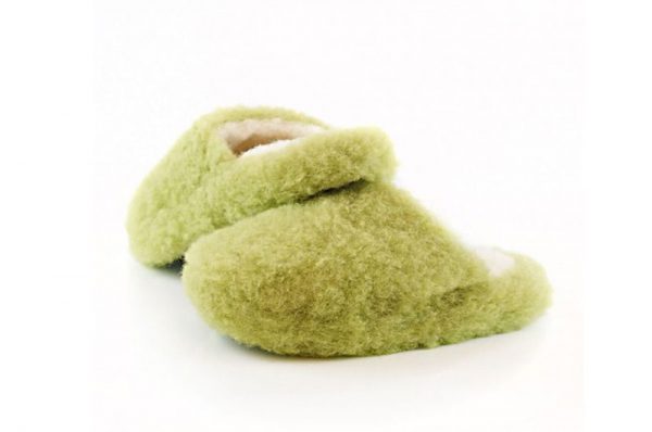 Mule Slippers in Green Wool
