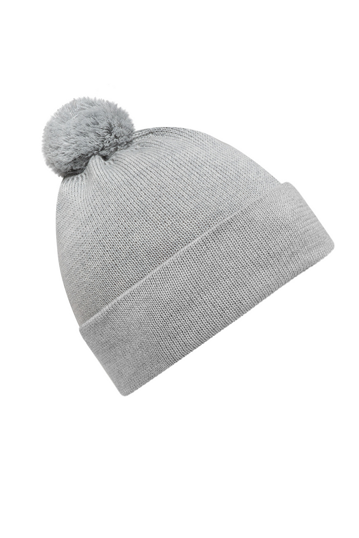 Image of a hat one pom pom in grey colour