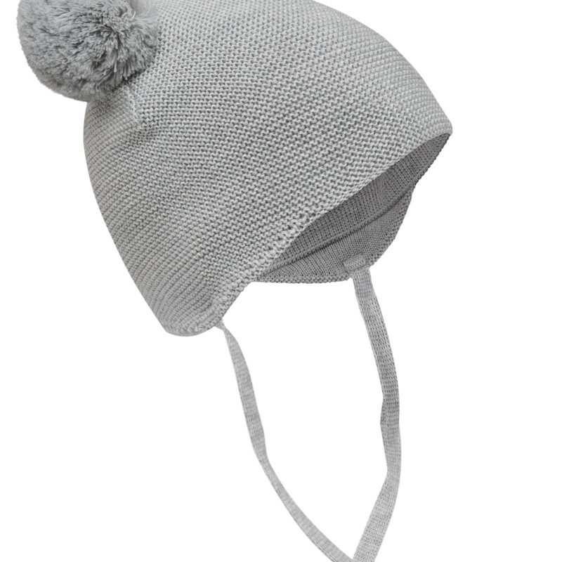 Image of a grey hat two pom pom