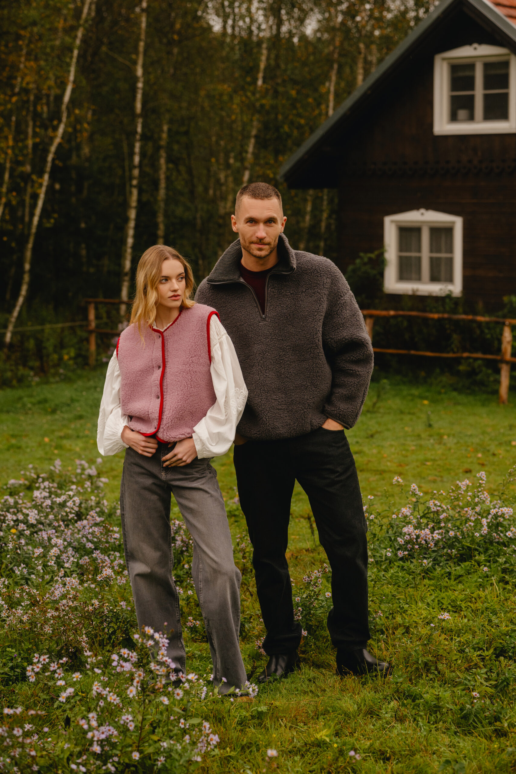 Woman wearing Yoko Wool pink knitwear with stripers image