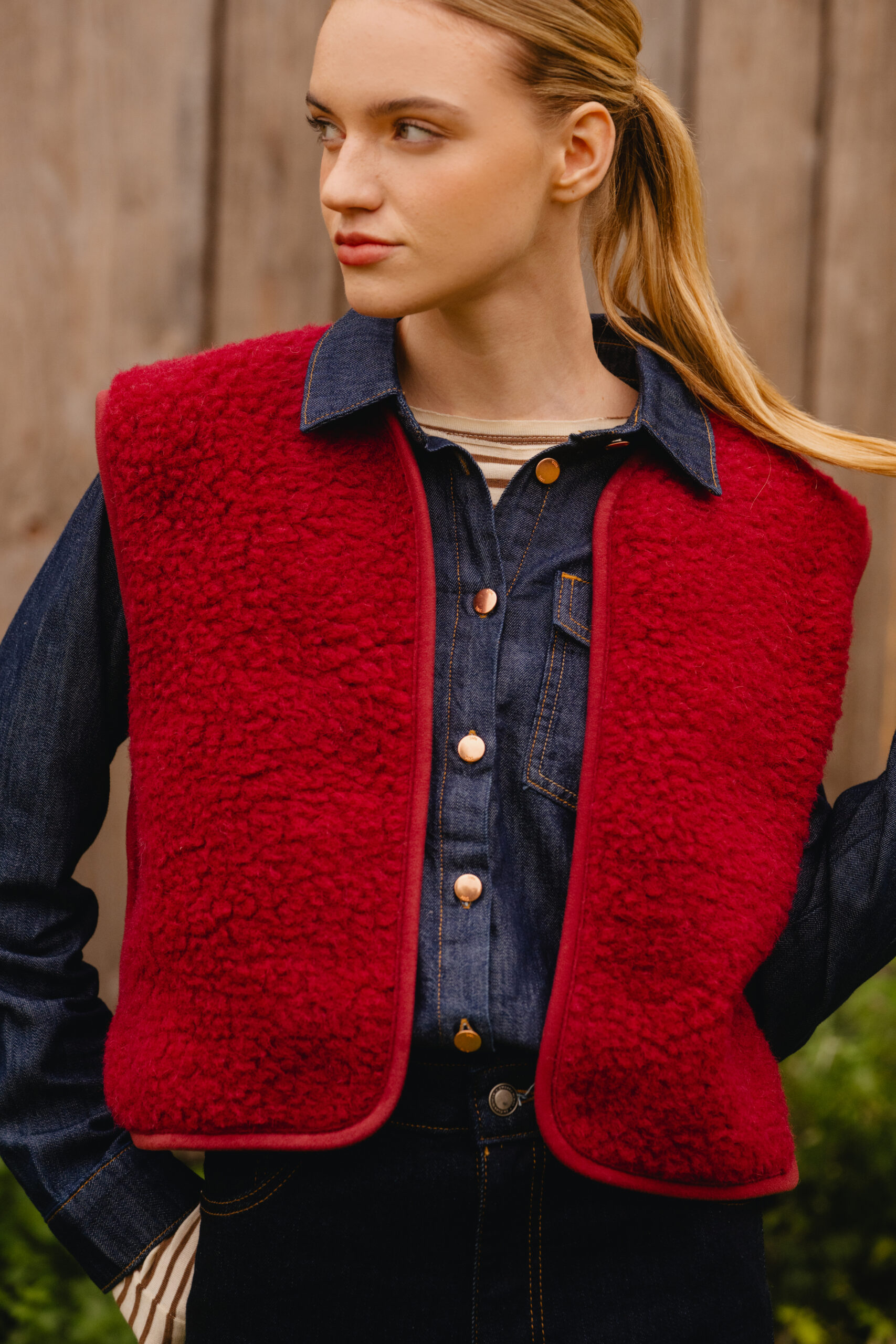 Woman wearing Yoko Wool gray jacket image